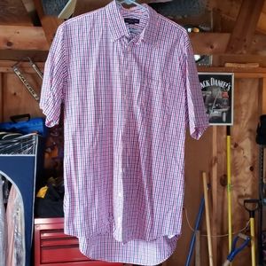 Lands End Tall Gingham Blue and Pink Short Sleeve